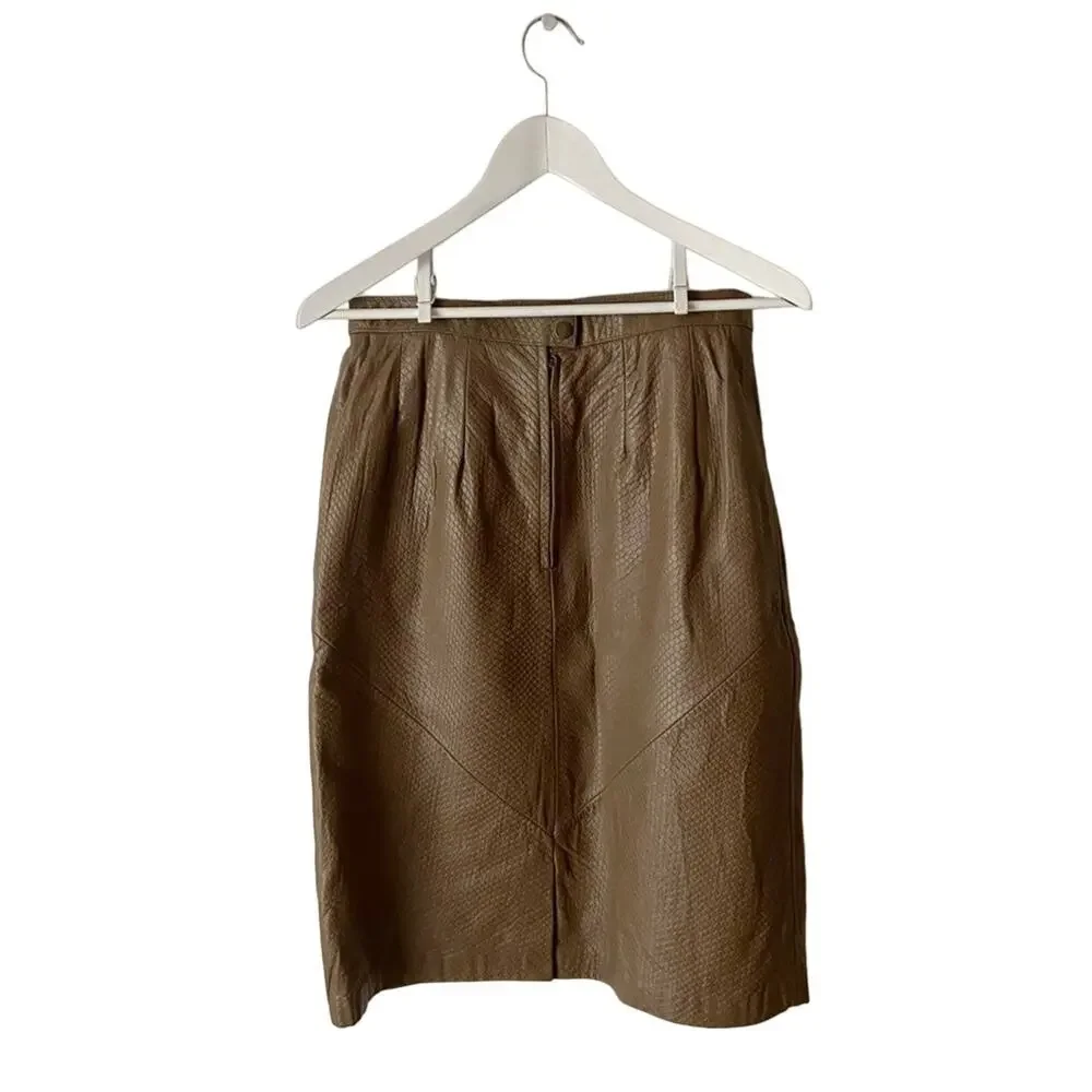 Wilsons Brown Croc-Embossed Leather Pencil Skirt Size 14